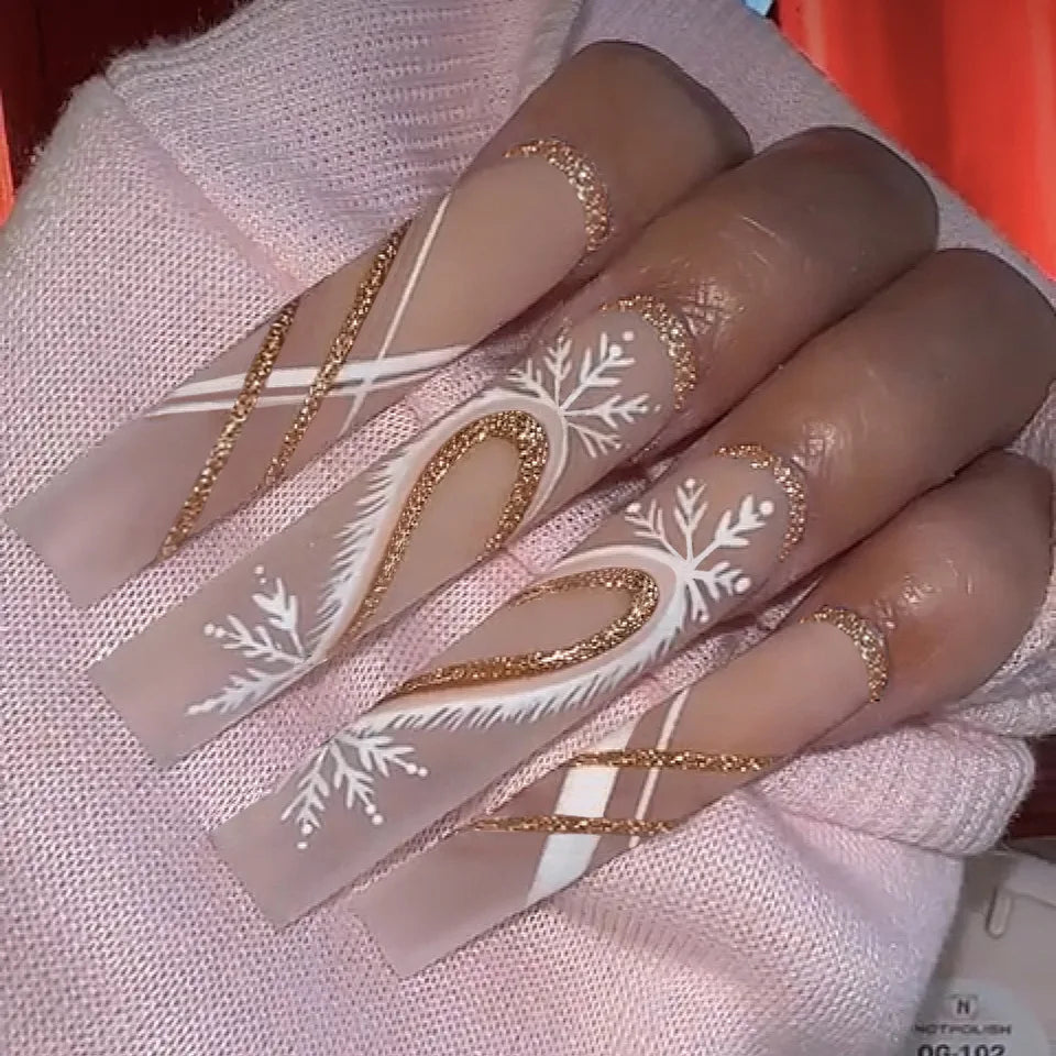 24pcs Glitter Pink Sequins Fake Nails 2025 Halloween Scary Skull Love Print False Nails Wearable European Ballet Press on Nails