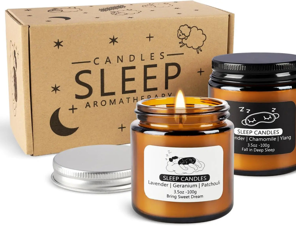 2 Glass Sleep Aromatherapy Candles, These Sleep Aromatherapy Candles Have a Calming, Soothing, and Balancing Effect, Perfect for People Who Are Stressed, Providing a Sense of Relaxation and Helping to Better Fall Asleep.
