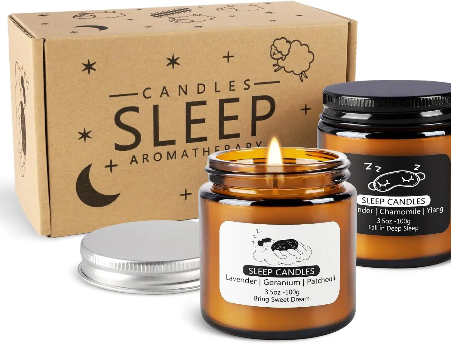 2 Glass Sleep Aromatherapy Candles, These Sleep Aromatherapy Candles Have a Calming, Soothing, and Balancing Effect, Perfect for People Who Are Stressed, Providing a Sense of Relaxation and Helping to Better Fall Asleep.