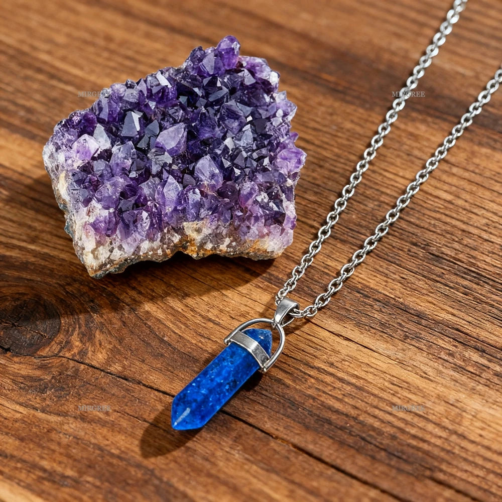 2pcs Natural Amethyst Clusters and Lapis Lazuli Necklace Set,home Decor Healing Crystals,spiritual Gifts for Crystal Enthusiasts