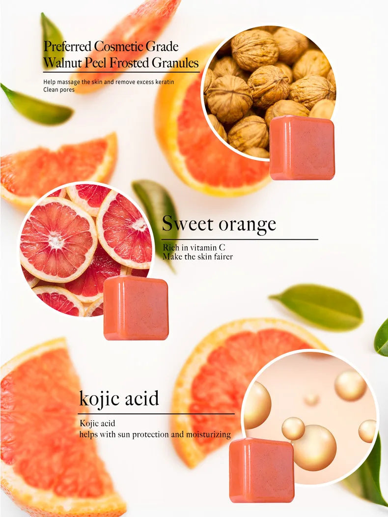 Kojic Acid & Sweet Orange Scrub Soap 70g/140g Glutathione Coconut Milk Cedar Turmeric Brightening Scrub Kojic Acid Scrub Soap
