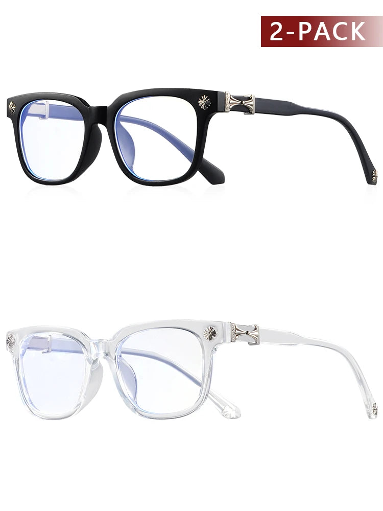 CRIXALIS 2Pcs Square Anti Blue Light Glasses For Men And Women Black & Transparent Frame Unisex Computer Wearing Women Glasses