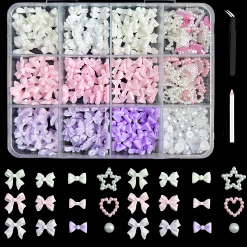 12/15Grids Acrylic Flower Nail Charms Mix Colors Set 3D Flower Nail Art Rhinestones Mixed Blossom Spring Gems DIY Nail Supplies