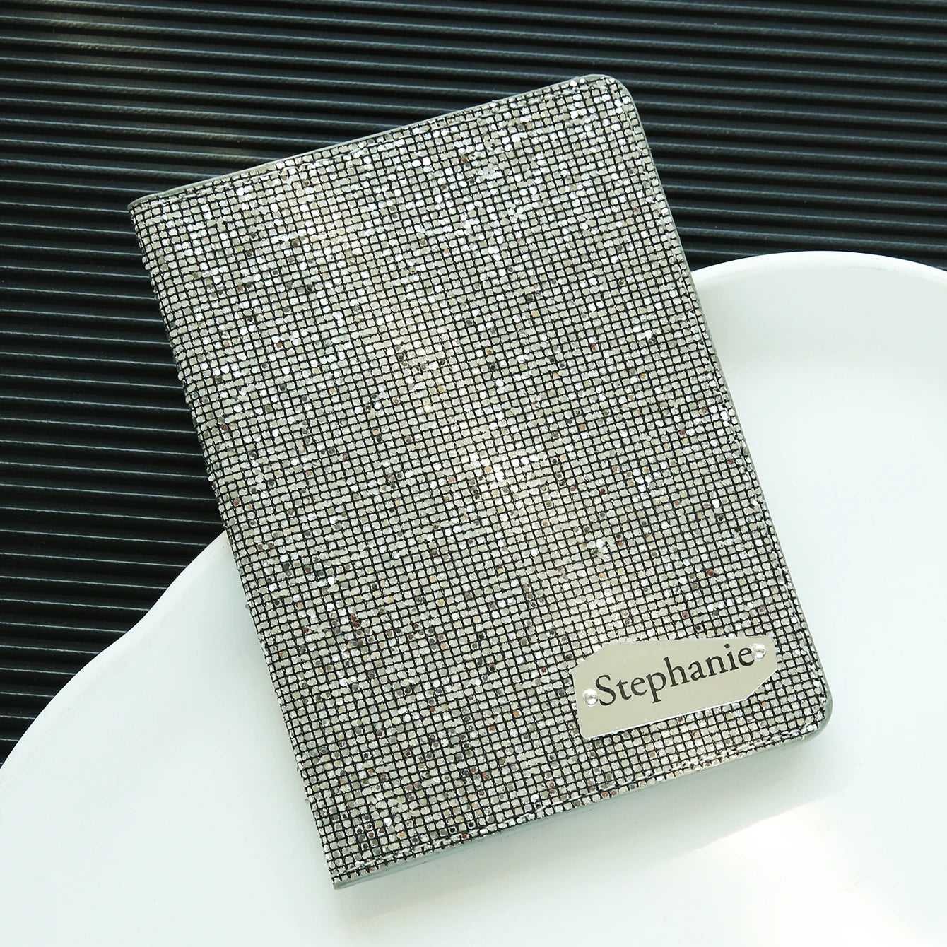 1PCS Personalized Name Passport Holder with Disco Ball Sequins Custom Unique Passport Holder with Shiny Mirror Name Tag