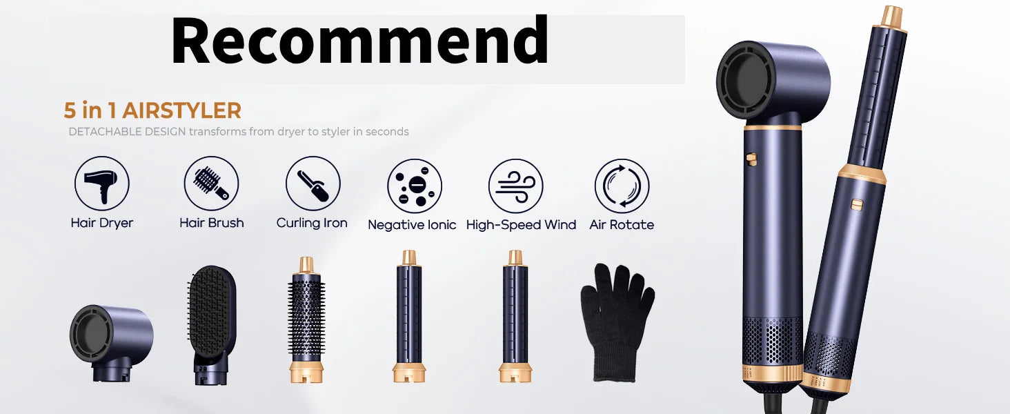 Curling Iron Wand Set 6-in-1 Hair Curler with 3 Barrel Hair Crimper, Spiral Curling Iron - Fast Heating Styling Tools for Women