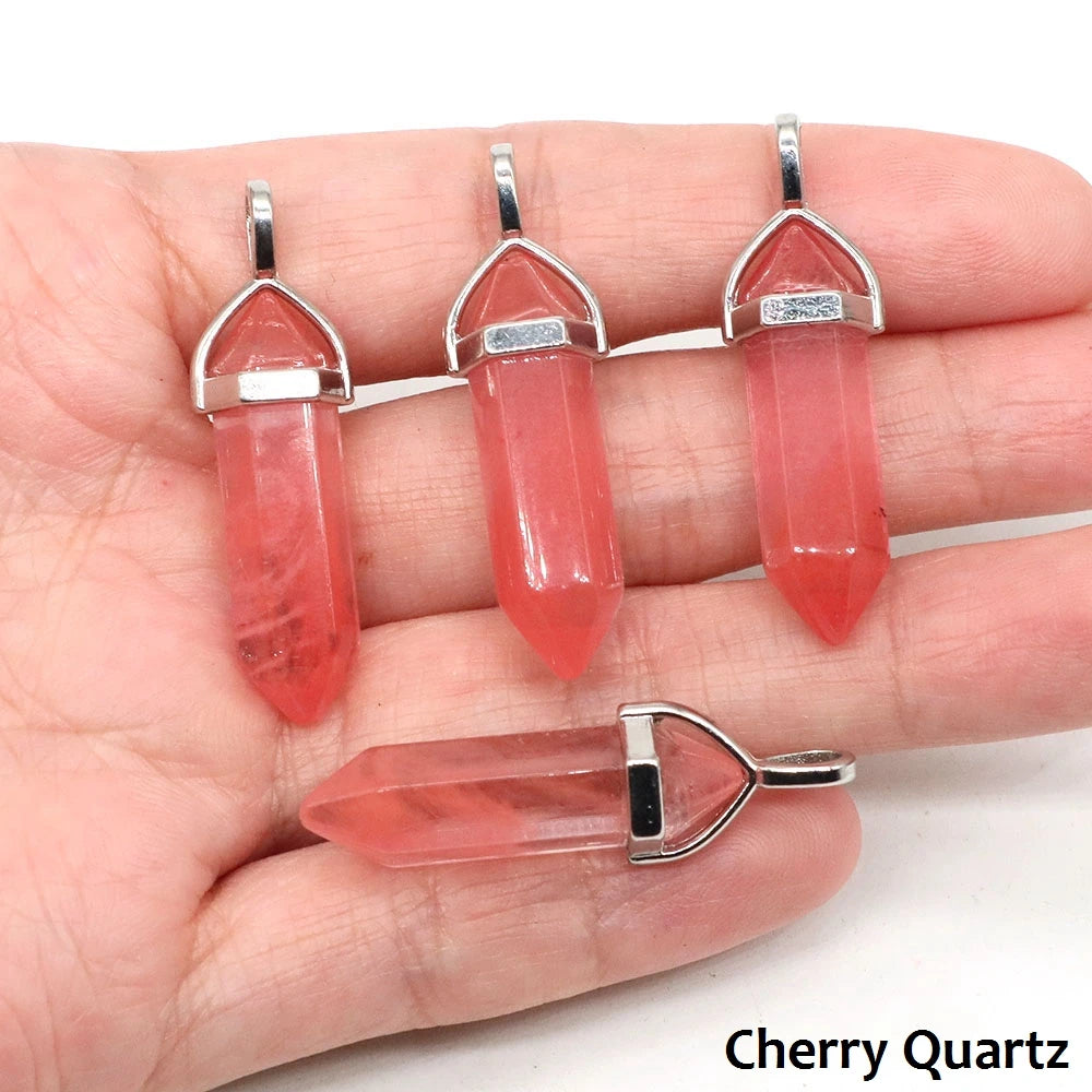 1PC Hexagonal Chakra Crystal Pendant Bullet Shape Natural Gemstone Pointed Quartz Stone Pendants for DIY Necklace Jewelry Making
