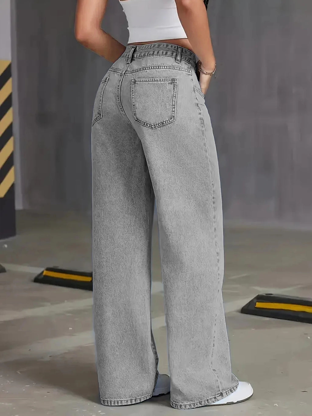 Autumn new high-waisted wide-leg women's jeans - light grey washed jeans, loose and fashionable, suitable for casual wear
