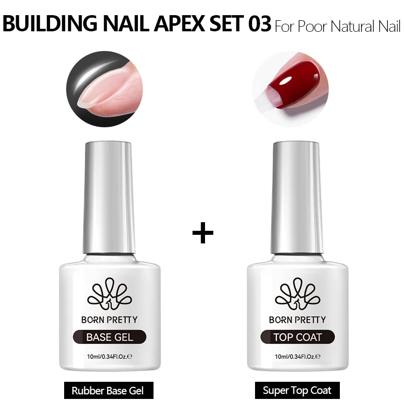 BORN PRETTY 2Pcs Base Gel Super Top Coat Gel Polish Set Black White Color Gel Varnis Semi Permanent Soak Off UV LED Gel for Nail