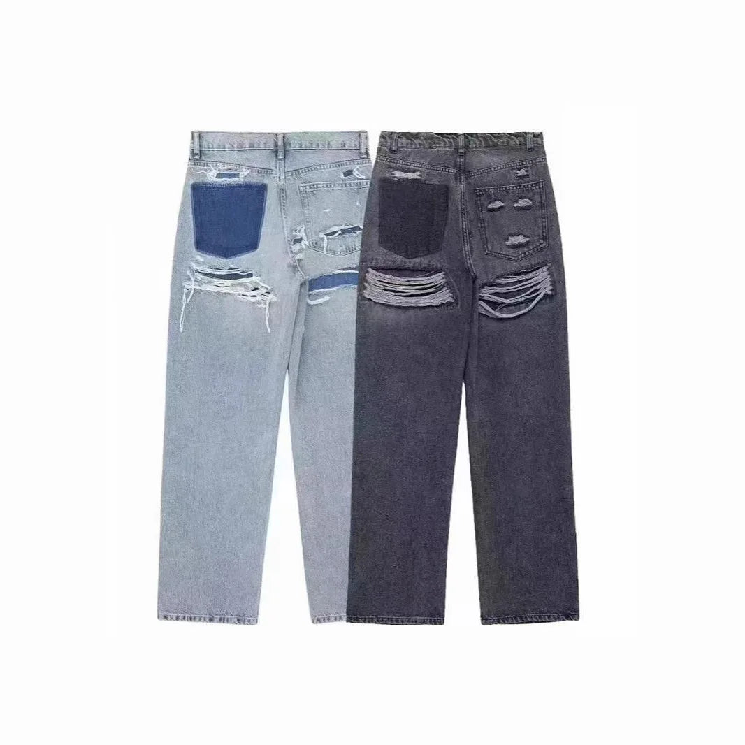 Jeans Women Denim Pant Straight Trousers Wide Leg Long Pants High Waist Y2k Streetwear Casual Mom Jeans Splice Elegant Work