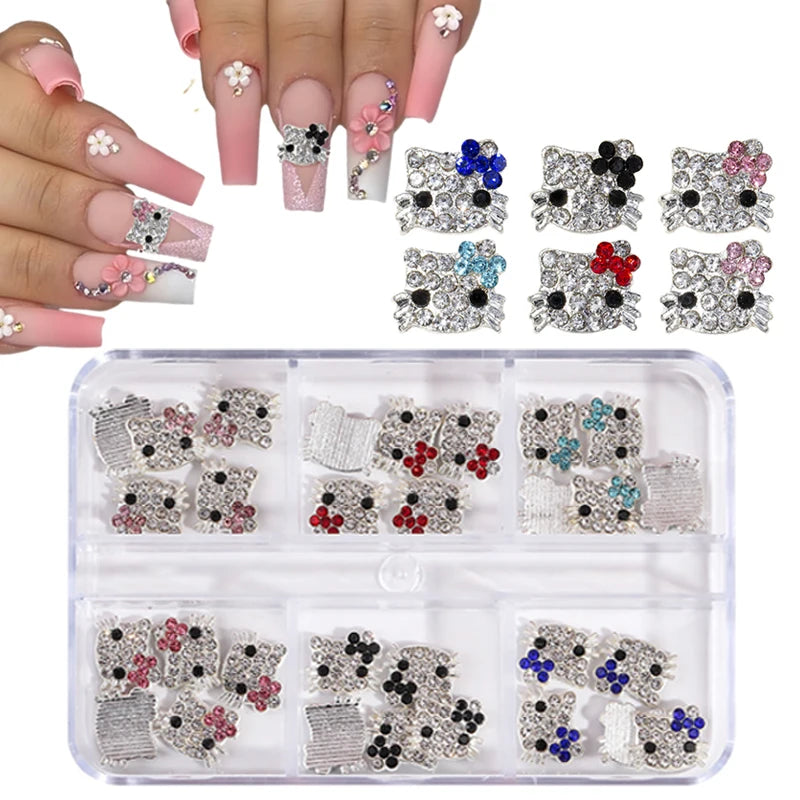 60/30/10PCS Hello Kitty Nail Charms Sanrio 3D Alloy Full Diamond Jewelry Nail Art Rhinestone Crystal Gems Manicure Cartoon Y2K