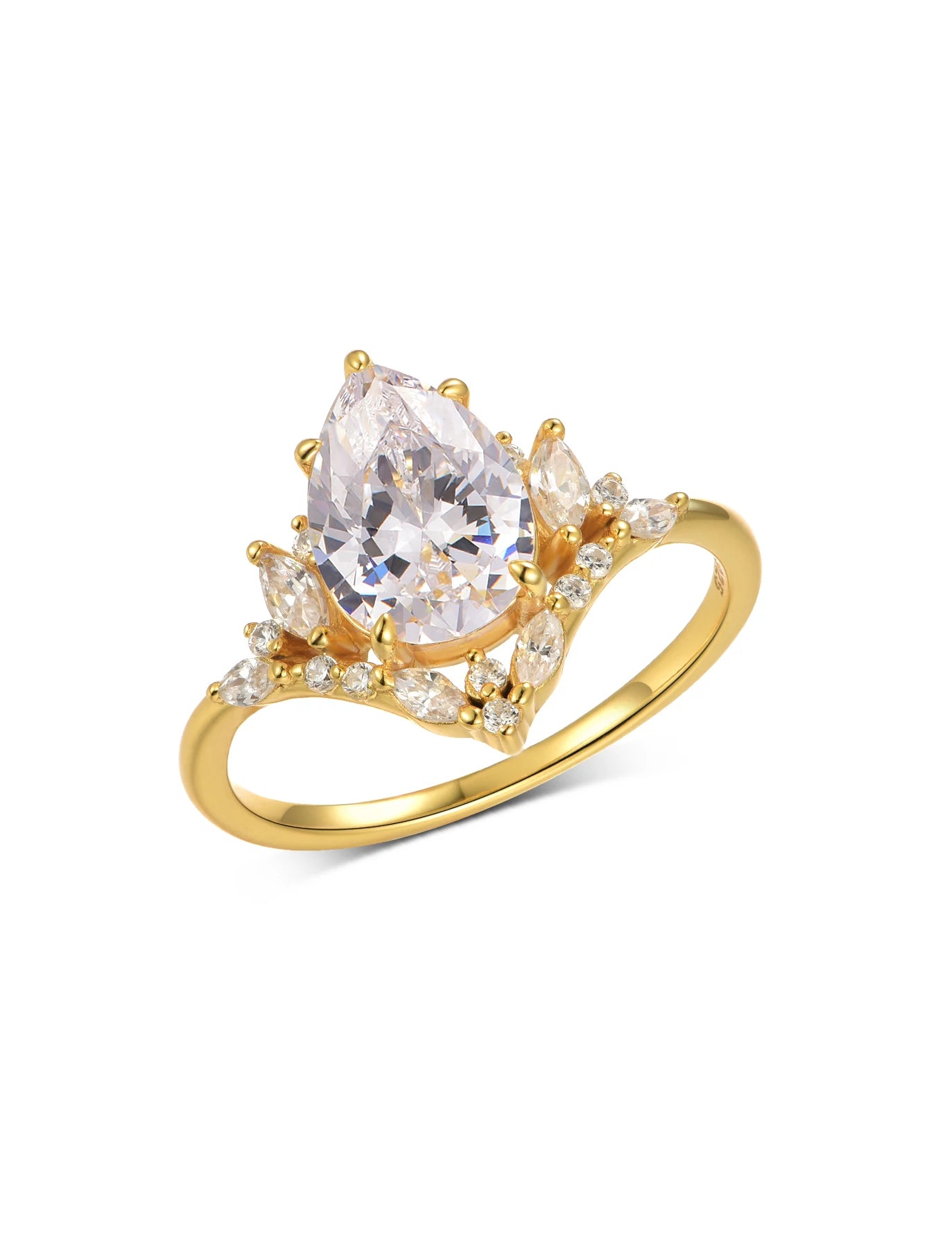S925 Sterling Silver Water Drop 2CT Moissanite Ring Set Fine Jewelry Gold Plated 18k Suitable for Gift Giving Birthday Gift