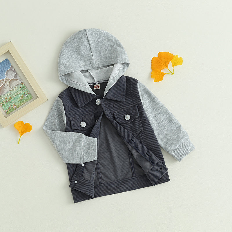 2023-06-22 Lioraitiin 0-4Years Toddler Boy Girl Fall Corduroy Jacket Casual Long Sleeve Button Down Lapel Coat Hoodie Outwear