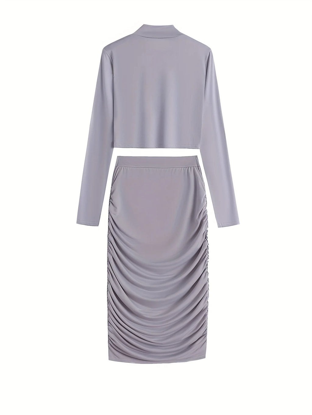 Sexy Bodycon 2pcs Set Long Sleeve Crop Top & High Waist Ruched Skirt Women's Clothing