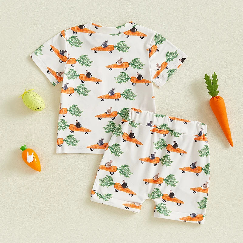 2024-12-23 Lioraitiin Summer Toddler Baby Boys Easter Outfits Bunny Pattern Crew Neck Short Sleeve T-Shirt with Shorts Set