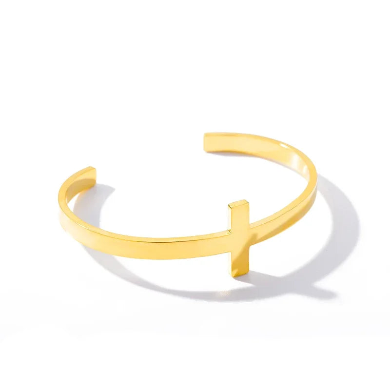 Stainless Steel Ankh Cross Bracelet For Women Men Gold Color Cross Cuff Bangles Vintage Egyptian Religion Jewelry Gifts