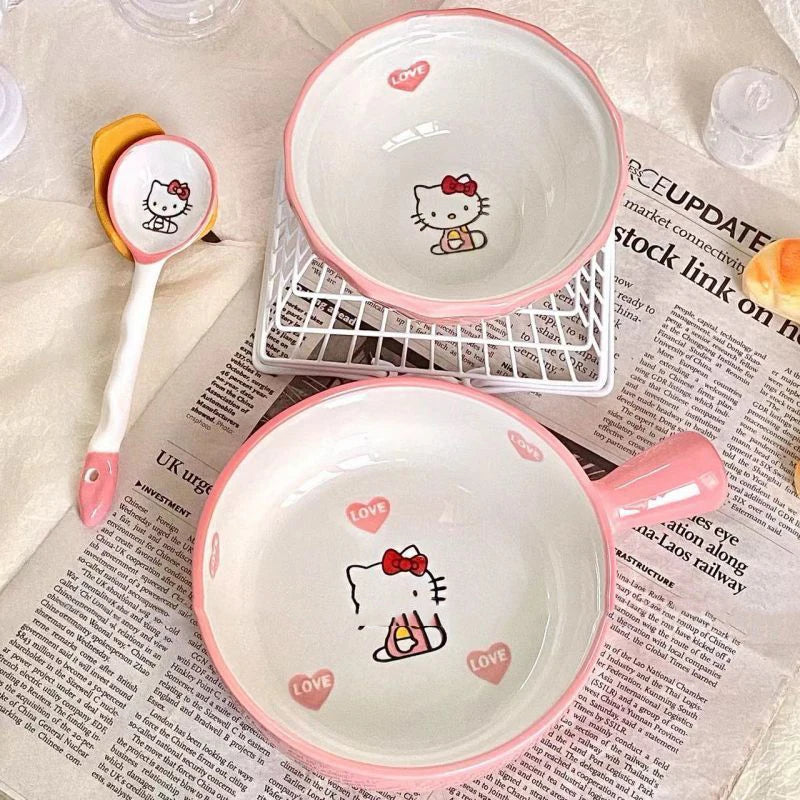 Kawaii Sanrio Hello Kitty Cute Tableware Dormitory Home Salad Baking Person Food Underglaze Color High Value Ceramic Noodle Bowl