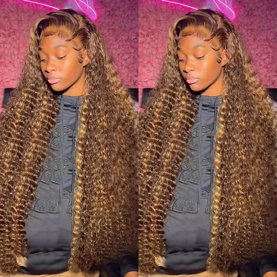 Brown Water Wave Lace Front Wig Highlight Ombre Glueless Deep Wave 13X4 Lace Curly Human Hair Wigs 13x6 HD Lace Frontal Wigs
