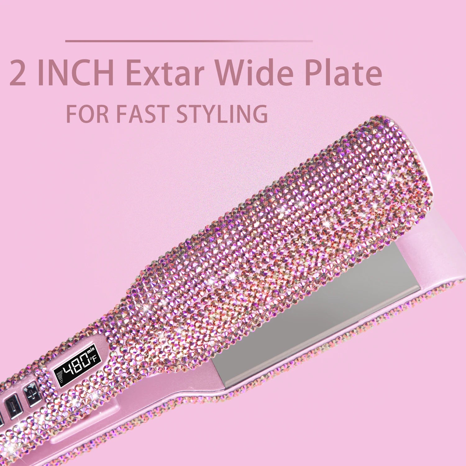 Professional Hair Straightener Rhinestone Flat Iron Titanium Dual Voltage 2 Inch LCD Display Hair Tools for Styling