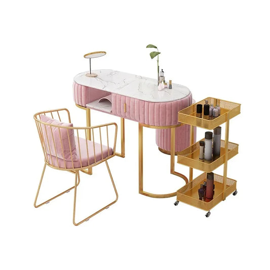 Premium Marble Nail Art Beauty Table and Chair Set Nordic