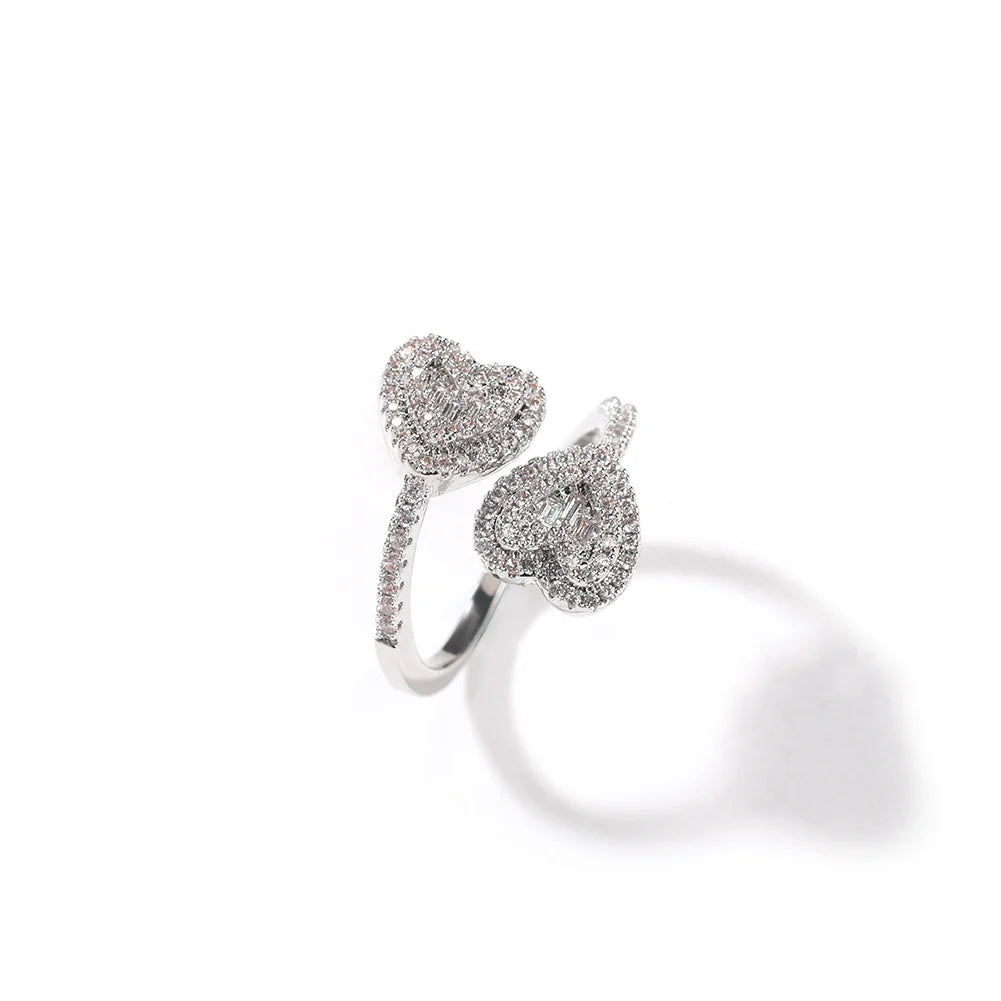 Uwin Heart Thin Circle Ring Baguetter Iced Out Bling Square Cubic Zirconia Charm Luxury Jewelry Engagement Gift For Women