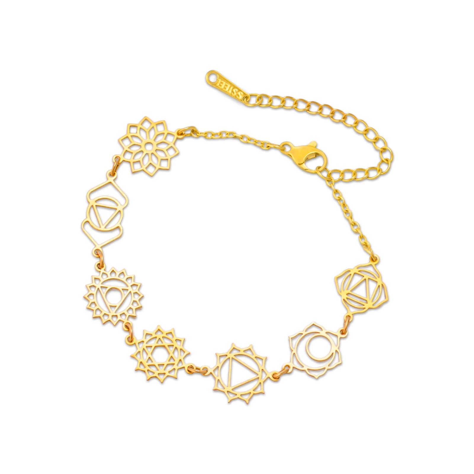 Cazador Yoga 7 Chakra Flower Charms Women's Bracelets Stainless Steel Gold Color Jewelry Hand Bracelet Meditation Amulet Gifts