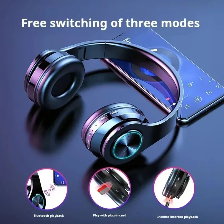 Wireless Gaming Headset with Colorful LED Lights