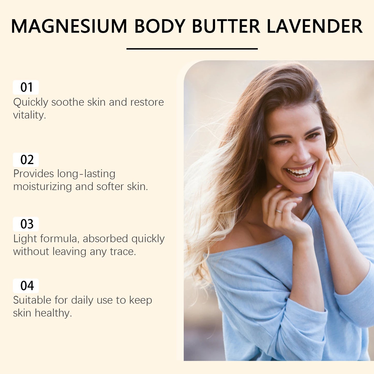 Magnesium Body Cream with Lavender Butter Lotion Relax Muscles Moisturizing Skin Relieving Dryness Smoothing Skin Care Product