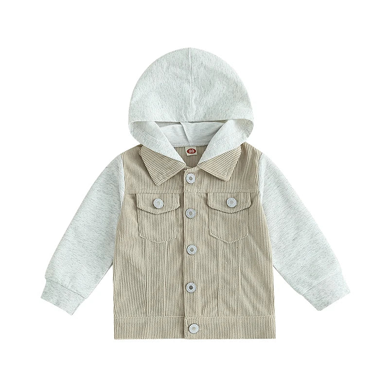 2023-06-22 Lioraitiin 0-4Years Toddler Boy Girl Fall Corduroy Jacket Casual Long Sleeve Button Down Lapel Coat Hoodie Outwear