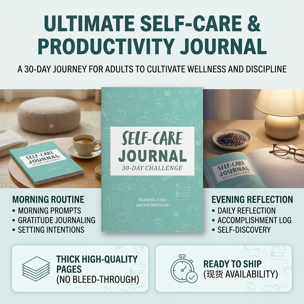 Thick Woodfree Paper Self Care Journal, 30 Day Guided Challenge Diary With Daily Prompts, Personal Growth Habit Tracker