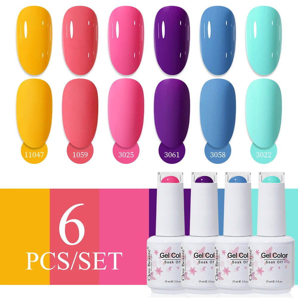 Clou Beaute 6/8pcs 15ml UV Nail Gel Colors Polish Set Summer Pretty Sugar Pink Red Neon Professional Nail Art Manicure Kit Gift