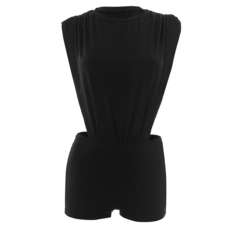 Nibber Stretch Coquette Women 2 Piece Set hipster Sexy Ruched Shoulder Side Split Bodysuit+Shorts Matching Midnight Clubwear
