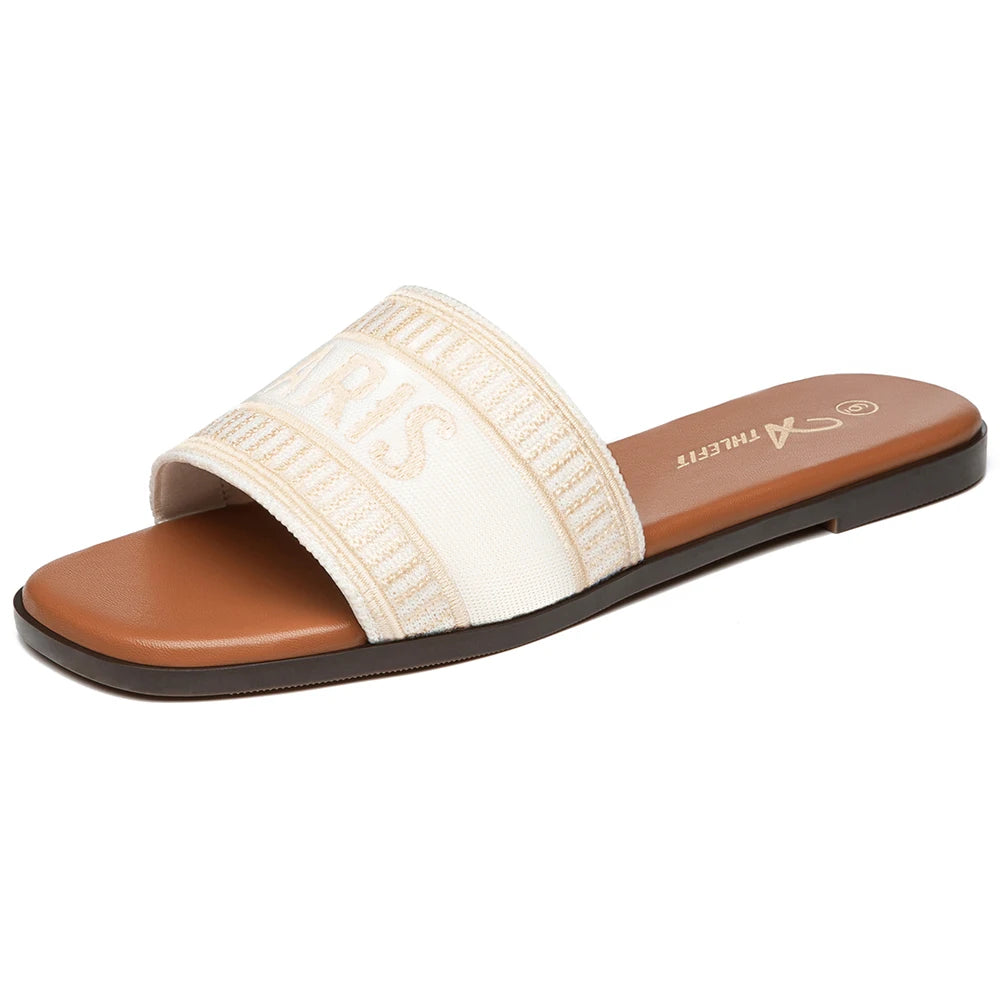 Summer Women Letter Flat Sandals Casual Comfortable Slip Slide 2024 Fashion Vintage Slippers Shoes Classic New