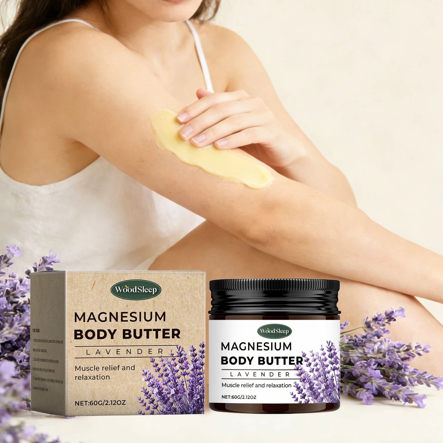 Magnesium Body Cream with Lavender Butter Lotion Relax Muscles Moisturizing Skin Relieving Dryness Smoothing Skin Care Product
