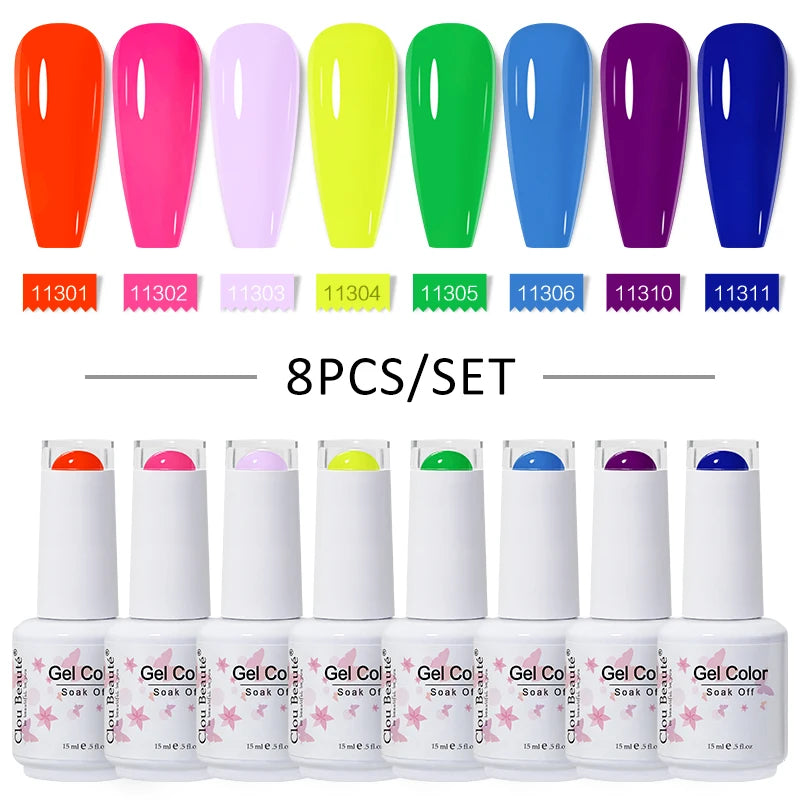 Clou Beaute 6/8pcs 15ml UV Nail Gel Colors Polish Set Summer Pretty Sugar Pink Red Neon Professional Nail Art Manicure Kit Gift