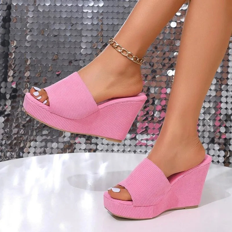 Women Platform Slippers Beach Wedges High Heels Sandals Summer 2026 New Women Slippers Thick Sexy Slides Women