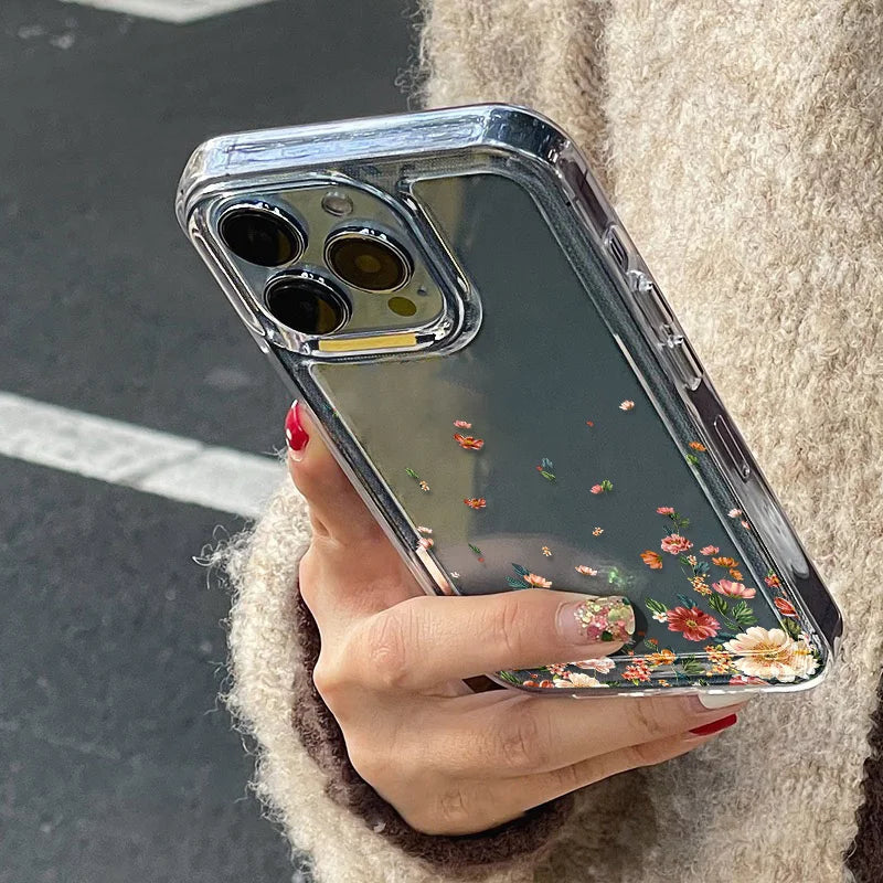 Flower Phone Case For iPhone 16 Pro 13 15 11 12 14 17 Pro Max 16E XR 7 8 SE XS Shockproof Transparent Cover Silicone Soft Fundas