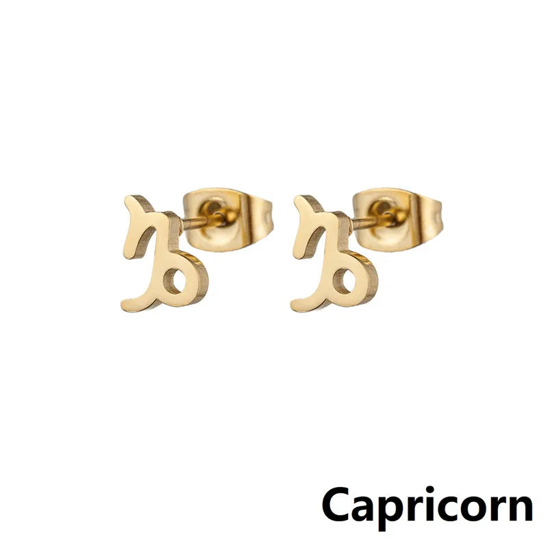 Stainless Steel 12 Constellation Earrings for Women Zodiac Sign Symbol Ear Studs Astrology Jewelry Girls Birthday Gift Accessory