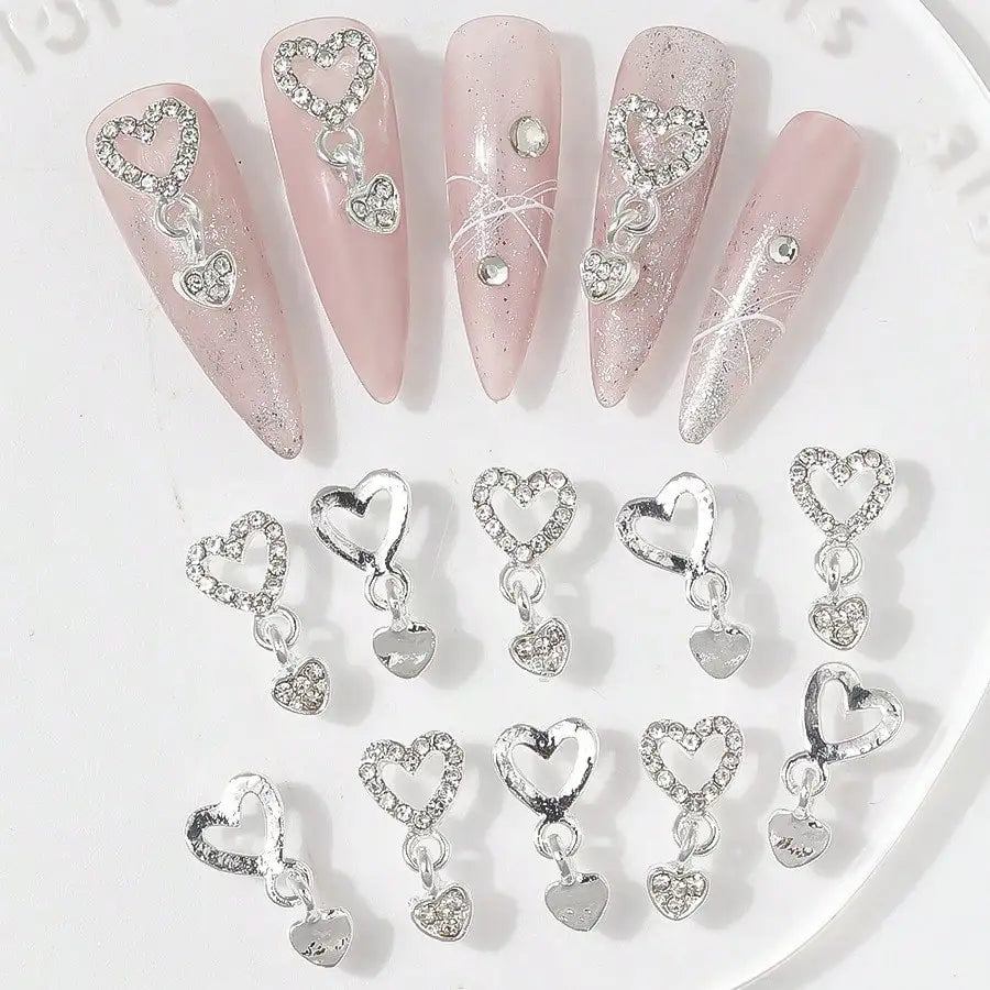 Nail Charms,10/20Pcs Heart Star Charms for Nails, Silvery Golden Nail Dangle Charms for Nail Bling, Crafting Dangling Charms