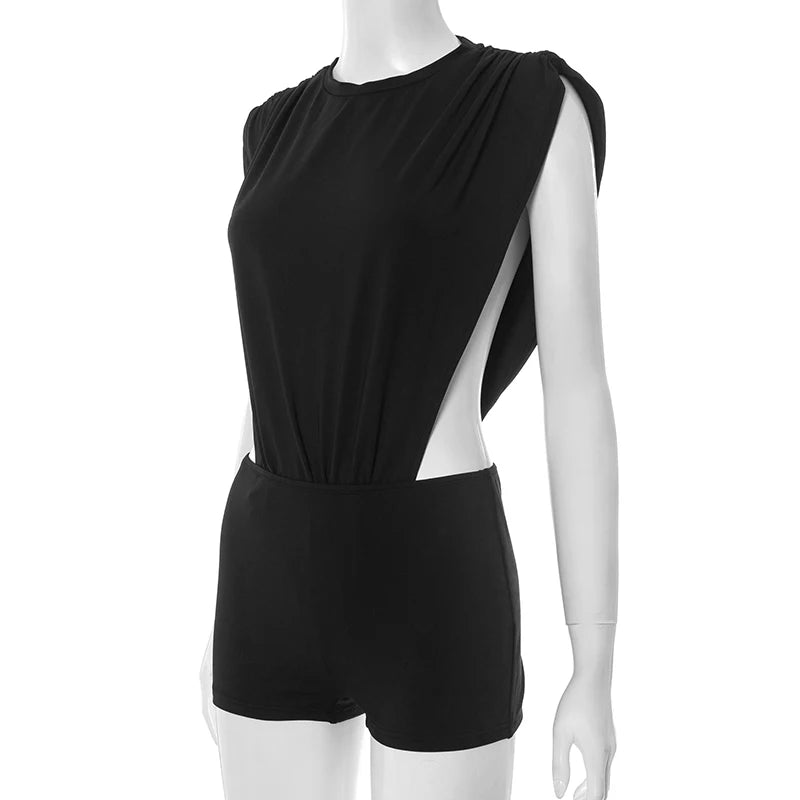 Nibber Stretch Coquette Women 2 Piece Set hipster Sexy Ruched Shoulder Side Split Bodysuit+Shorts Matching Midnight Clubwear