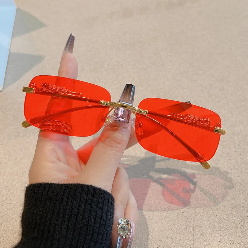 12pcs New Rimless Small Rectangle Sunglasses Fashion Y2K Frameless Sun Glasses Shades Leopard Decoration For Women Men UV400