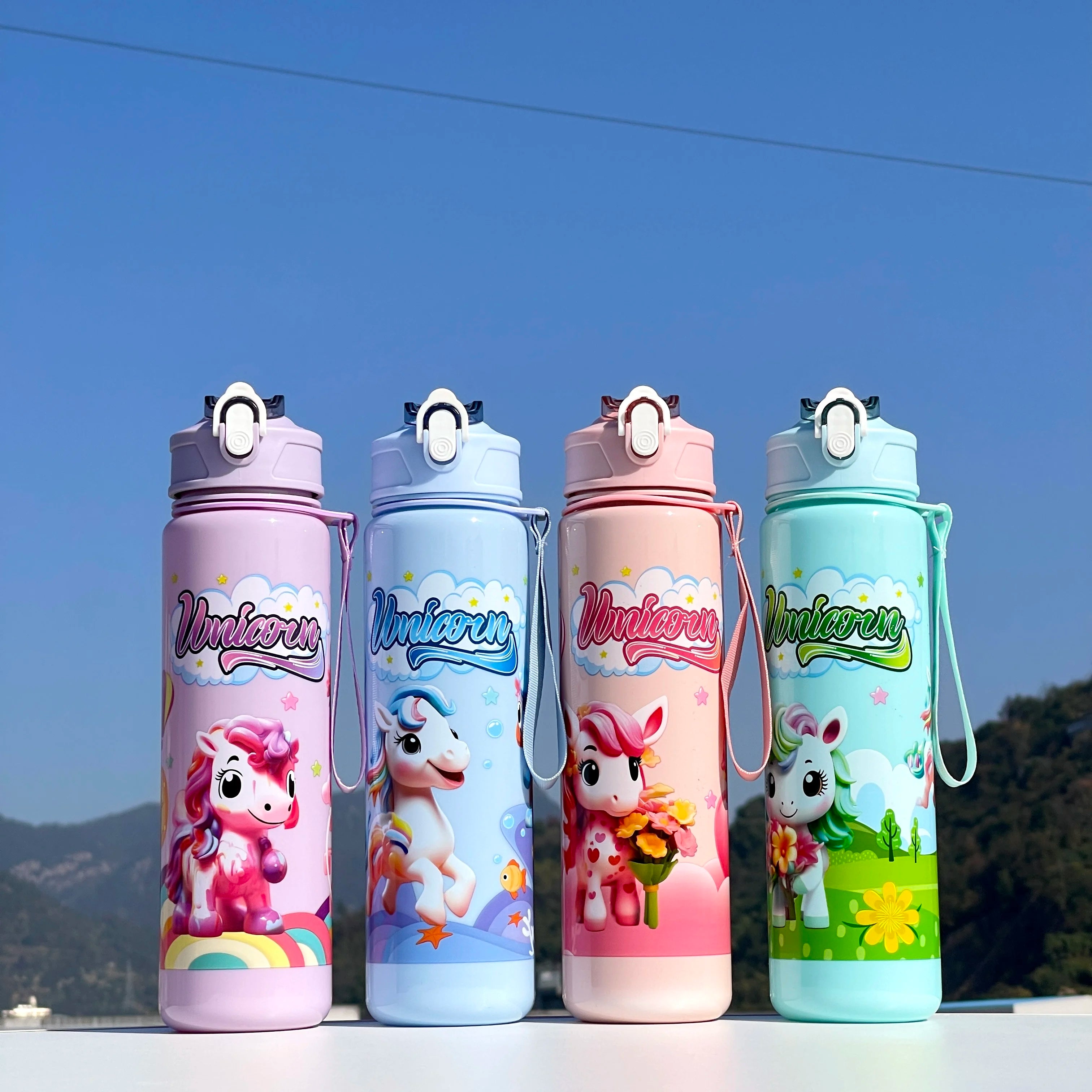 A Unicorn Straw Cup, Cute and Portable, with a Large Capacity, Especially Suitable for School Use, Sports, Outdoor Camping, Water Bottles, and Cups