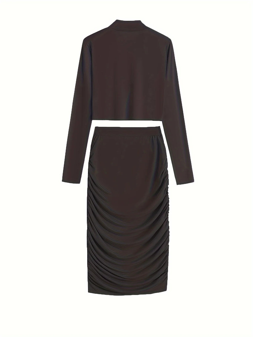 Sexy Bodycon 2pcs Set Long Sleeve Crop Top & High Waist Ruched Skirt Women's Clothing