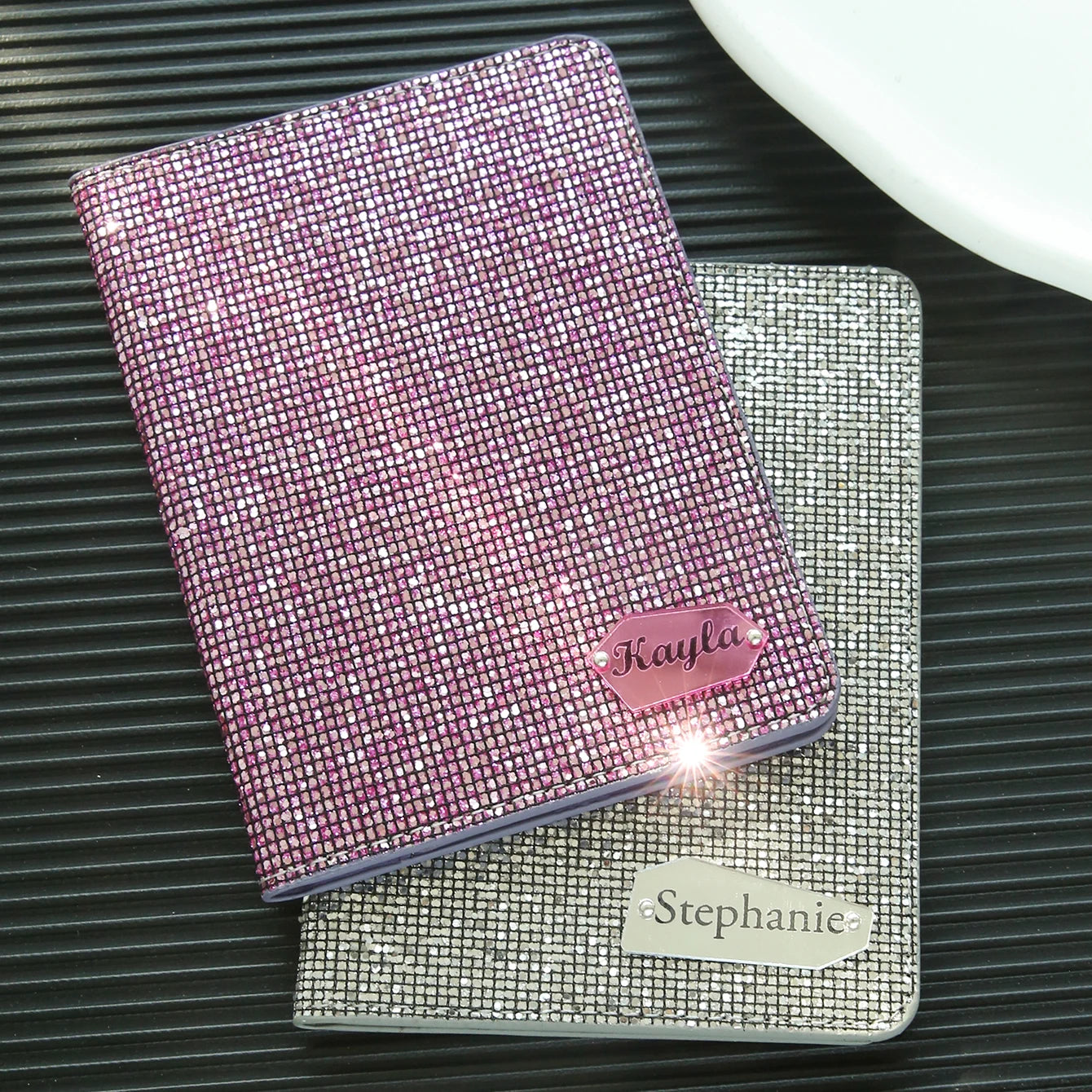 1PCS Personalized Name Passport Holder with Disco Ball Sequins Custom Unique Passport Holder with Shiny Mirror Name Tag