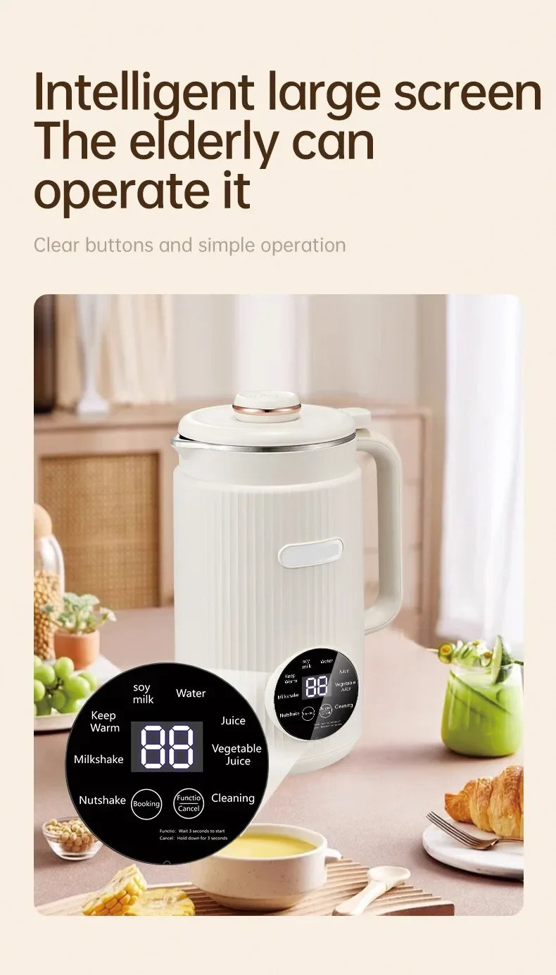 1200ML Electric Soybean Milk Machine Automatic Intelligent Food Blender Filter-free Soy Milk Maker Rice Paste Maker Kettle EU/US