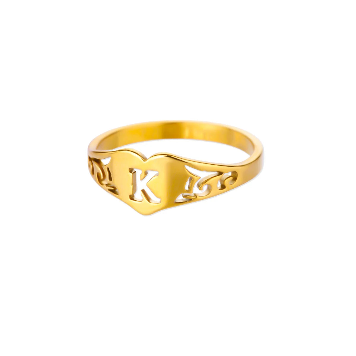 Initial A-Z Letter Rings For Women Gold Color Stainless Steel Heart Alphabet Name Finger Ring Punk Birthday Jewelry Gift Femme