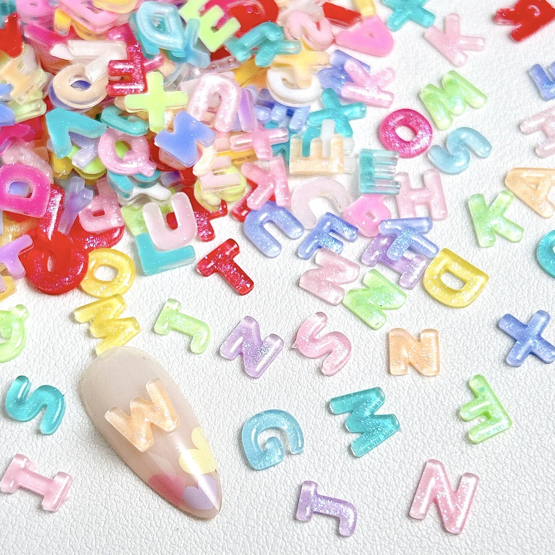 Cartoon 26-letter Nail Charms Ice-transparent fine-flash ABC Letter Nail Art Accessories 3D Cute Resin Wearable Nail Decorations