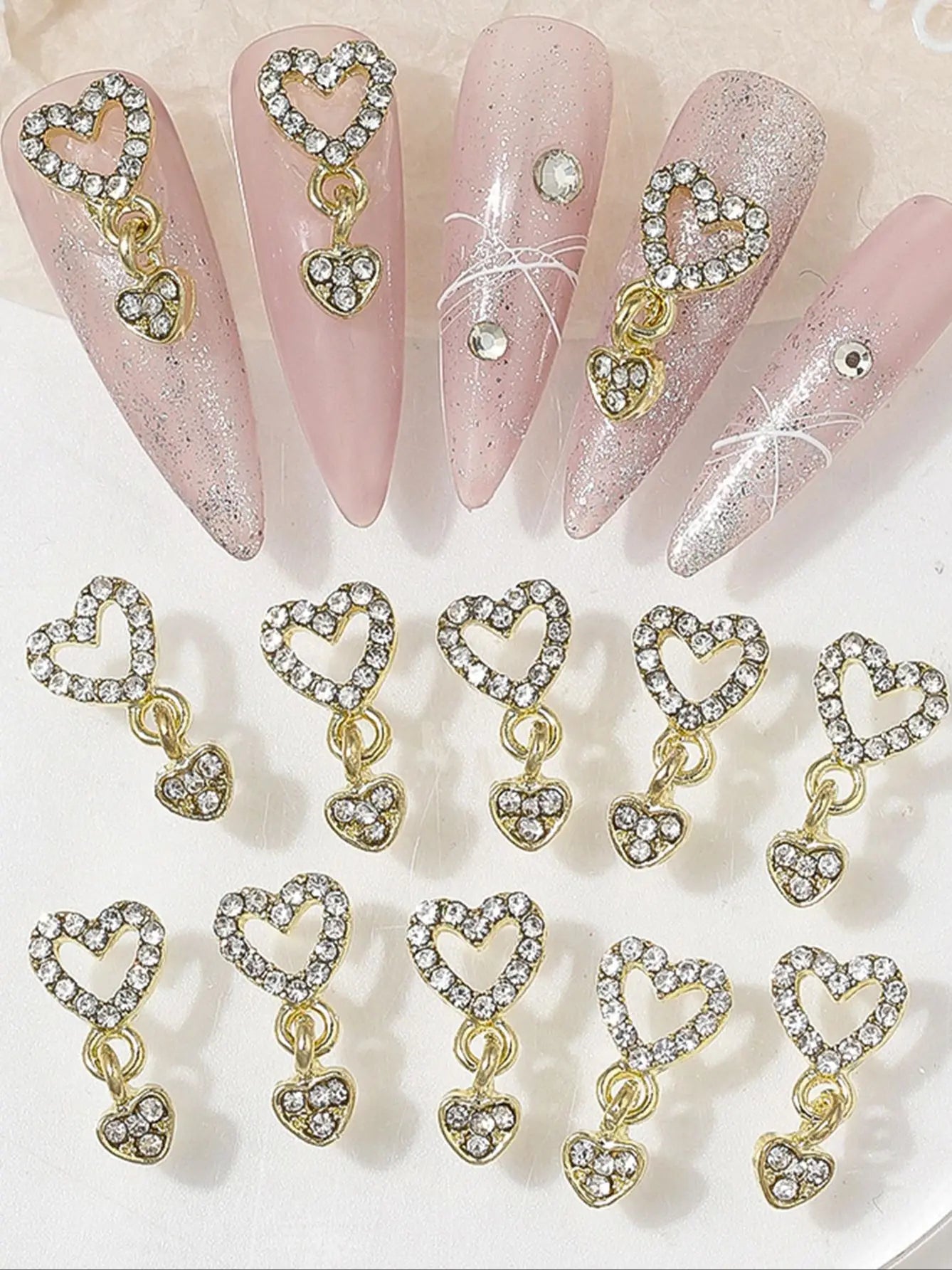 Nail Charms,10/20Pcs Heart Star Charms for Nails, Silvery Golden Nail Dangle Charms for Nail Bling, Crafting Dangling Charms