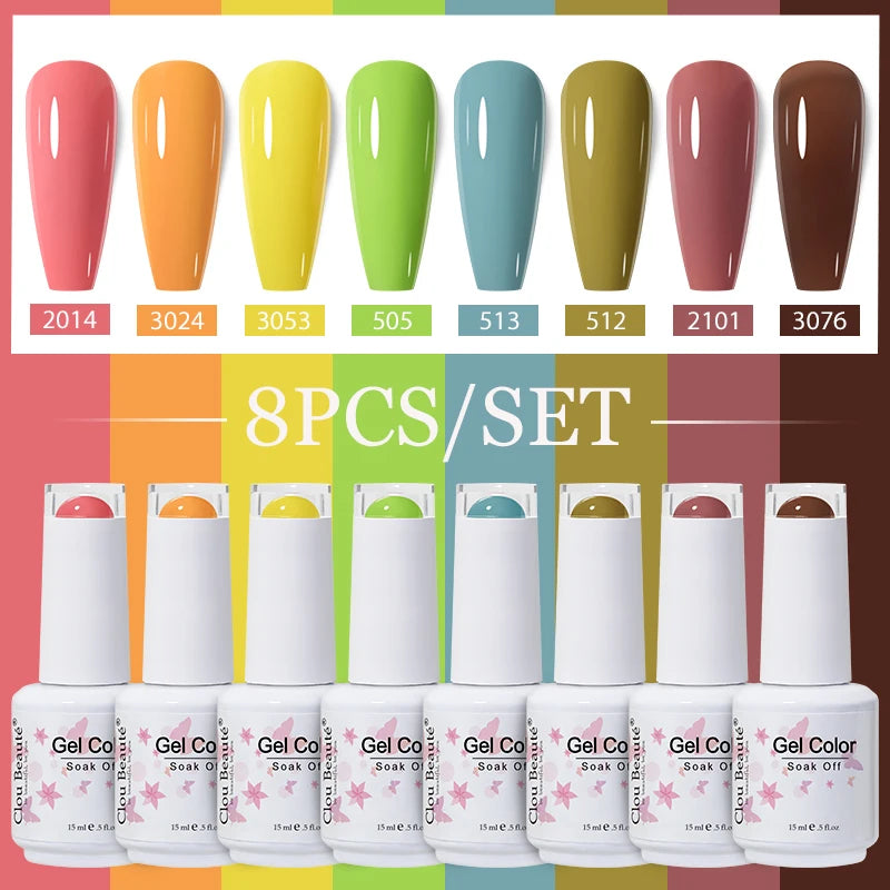 Clou Beaute 6/8pcs 15ml UV Nail Gel Colors Polish Set Summer Pretty Sugar Pink Red Neon Professional Nail Art Manicure Kit Gift