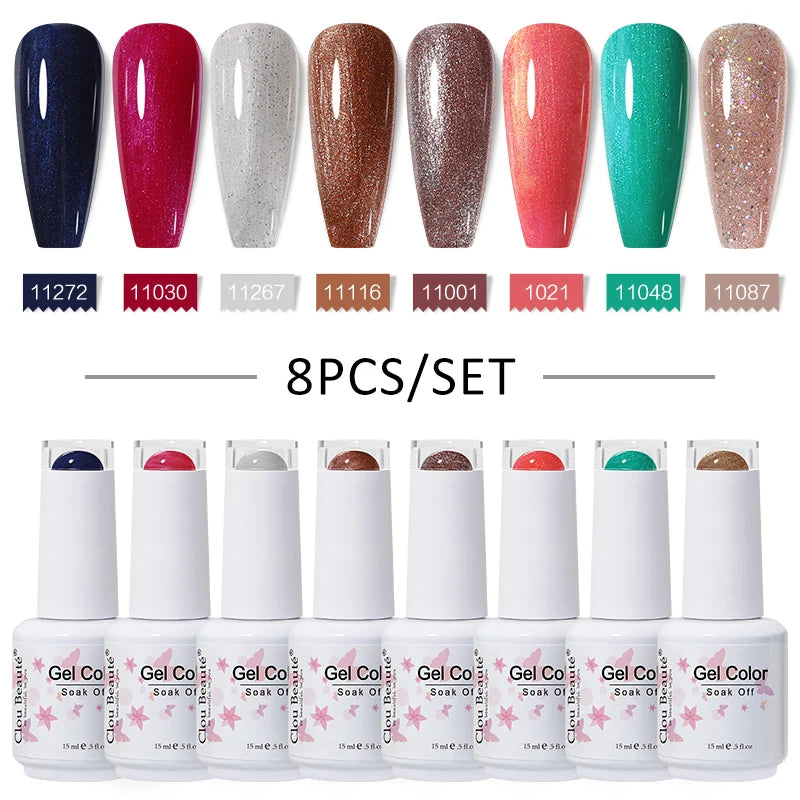 Clou Beaute 6/8pcs 15ml UV Nail Gel Colors Polish Set Summer Pretty Sugar Pink Red Neon Professional Nail Art Manicure Kit Gift