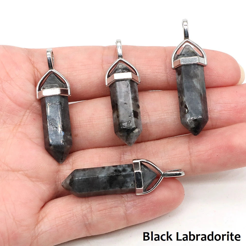 1PC Hexagonal Chakra Crystal Pendant Bullet Shape Natural Gemstone Pointed Quartz Stone Pendants for DIY Necklace Jewelry Making